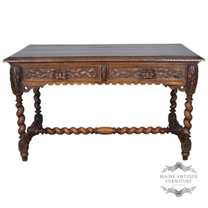 SOLD Antique Oak Heavily Carved Writing Desk with Lions