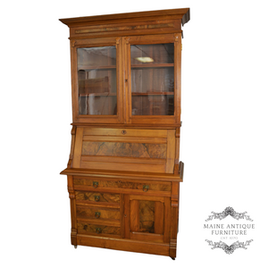 SOLD Antique 1800s Victorian Walnut Slant Top Secretary Bookcase Desk