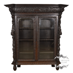 SOLD Antique Excessively Carved Oak Figural Bookcase - Museum Quality