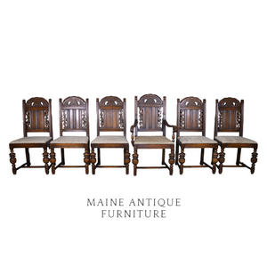 SOLD Antique Set of 6 Oak Carved Dining Chairs, 1920s, Original Condition