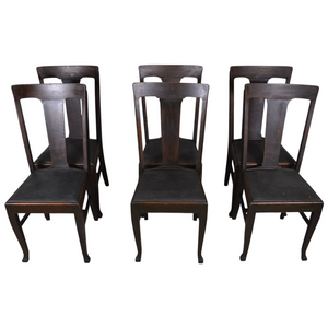 SOLD Antique Set of 6 Tiger Sawn Oak Dining Chairs – Upholstered Seats, 1910s,