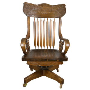 Antique Victorian Rolled Arm Oversize Pressback Office Chair – 1890s, #22260