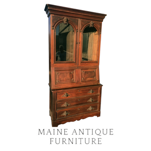 SOLD Antique Civil War Era Walnut Secretary Desk with Jenny Lind Heads