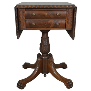 SOLD Antique Mahogany Federal Claw Foot Work Table / Drop Leaf Stand