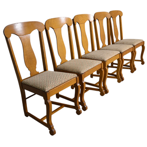 SOLD Antique Set of 5 Oak Empire Foot Dining Chairs