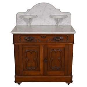 SOLD Antique Victorian Carved Marble Top Commode