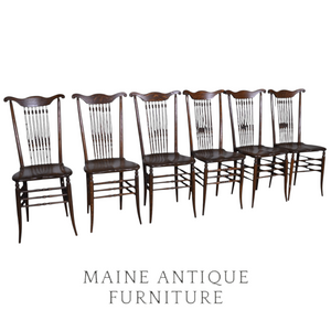 Antique Set of 6 Unusual Tiger Oak Chairs, 1900s, Tall Spindles #22348