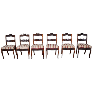 SOLD Antique Set of 6 Federal Empire Dining Chairs, 1860s-70s, Flame Mahogany