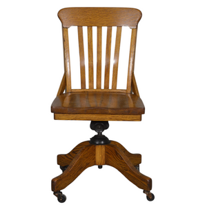 SOLD Antique Oak Swivel Tilt Office Chair, Tiger Sawn, Adjustable Height