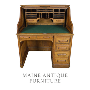 SOLD Antique Victorian Oak Roll Top Desk, Raised Panels, Single Bank