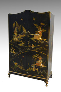 SOLD Black Decorated Chinese Wardrobe