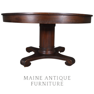 SOLD Antique Mahogany Empire Dining Table 54" Round, Curl Foot Base – Original Finish