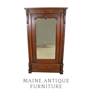SOLD Victorian Walnut Wardrobe with Mirror Door & Burl Accents - Door Armoire