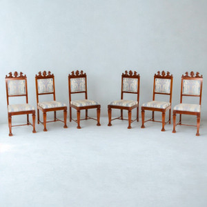 Antique 1890s Set of 6 Carved Mahogany Dining Chairs – Winged Cherub #22458