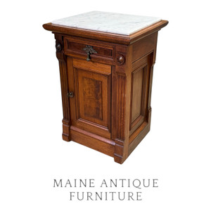 SOLD Victorian Burl Walnut Marble Top Nightstand / Half Commode, 1870s