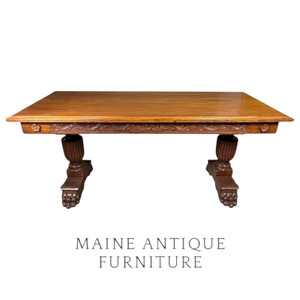 Large Custom Carved Mahogany Library Writing Desk – Massive Claw Feet #22510
