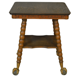 Antique Parlor Table, Victorian Oak Large Glass Ball Claw Foot Stand #22541