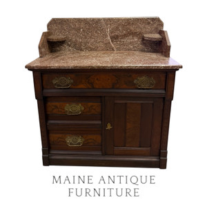 Victorian Rose Marble Top Commode w/ Backsplash & Candle Shelves #22522