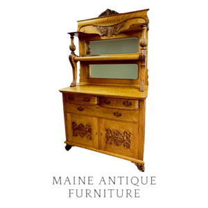 Victorian Carved Oak Sideboard with Mirrored Back – c. 1890s #22525