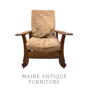 Antique Oak Reclining Morris Chair – Carved Quartersawn Frame #22526