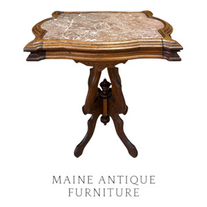 Victorian Walnut Turtle Top Lamp Table – Rose Marble with Burl Accents #22534
