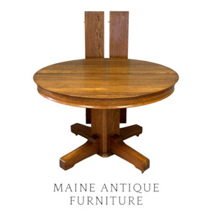 Antique Mission Oak Round Dining Table – 2 Leaves – c.1900 #22497