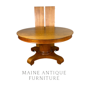 Empire Round Dining Table Tiger Sawn Oak Pedestal Table w/ 2 Leaves #22558