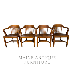 SOLD Set of 4 Antique Banker / Lawyer Arm Chairs – Mahogany Finish – c.1920s