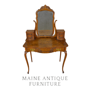 SOLD Antique Victorian Oak Carved Vanity with Beveled Mirror & Ditty Boxes