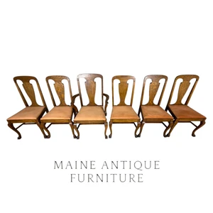 Set of 6 Antique Tiger Oak Claw Foot Dining Chairs – Arm & Side Chairs #22604