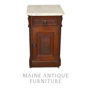 SOLD Victorian Burl Walnut Marble Top Half Commode / Nightstand