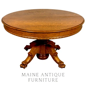 Antique Dining Table, Quarter-Sawn Oak, Claw Foot, Round, Extension #22560