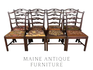 Antique Dining Chairs w/ Needlepoint, Set of 8, Mahogany, Ribbon Back #22637