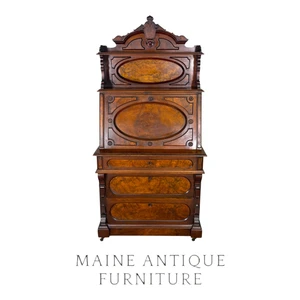 Antique Secretary Desk, Outstanding, Victorian, Burl Walnut #22683