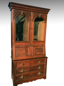 SOLD Antique Civil War Era Walnut Secretary with Jenny Lind Heads