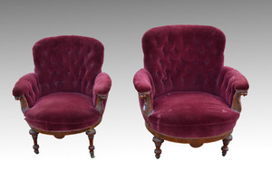 SOLD Pair of Barrel Front Upholstered Overstuffed Parlor  **REDUCED PRICE**