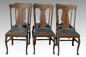 SOLD Set of 6 Tiger Sawn Oak Claw Foot Dining Chairs