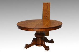 SOLD Antique Victorian Large Bulbous Base Oak Round Dining Table with Claw Feet