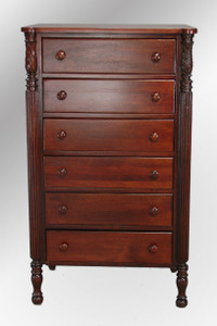 SOLD Antique Mahogany Sheraton Tall Chest, Six Drawers