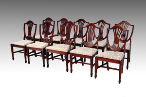 SOLD  Antique Rare Set of 10 Mahogany Shield Back Dining Chairs