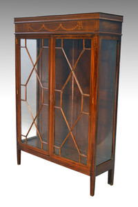 SOLD Antique Hepplewhite Inlaid Diamond Shape Glass China Cabinet Closet