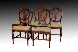 SOLD  Vintage Set of 5 Five Sheraton Formal Mahogany Dining Room Kitchen Chairs