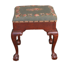 SOLD Antique Chippendale Centennial Hand Made Needlepoint Footstool