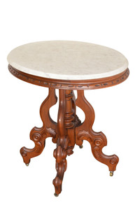 SOLD Antique Victorian Oval Carved Marble Top Table