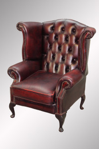 SOLD Antique Leather Chippendale Wing Back Chair from England