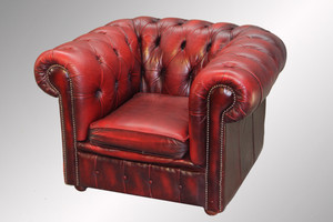 SOLD Antique 100-percent Genuine Leather Chesterfield Cube Chair