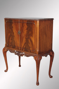 SOLD Antique Flame Mahogany Chippendale Carved Bar Cabinet