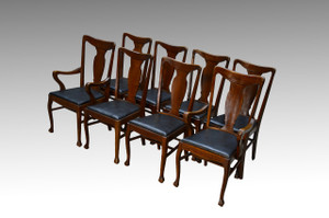 SOLD Antique Set of 8 Oak Dining Chairs - 1900s