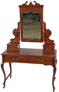 SOLD Mahogany Victorian Carved Bevel Glass Ladies Vanity