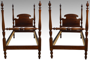 SOLD Antique Pair of Matching Pineapple Poster Twin Beds
